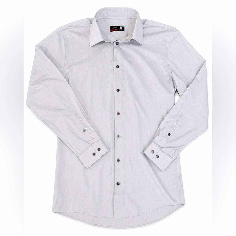 jf j.ferrar Men's Light Gray Long Sleeve Dress Shirt with Subtle Dot Texture